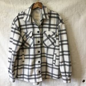 Thread & Supply Grey White Plaid Button Lined Jacket